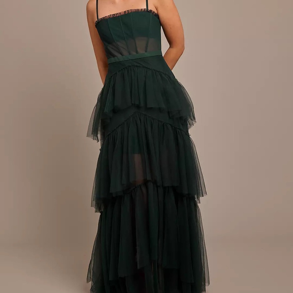 Betsy & Adam Dark Green Layered Maxi Dress